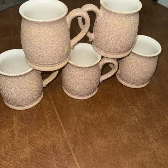 Set Of 5 Beige Textured Ceramic Coffee Mugs - Picture 2 of 14